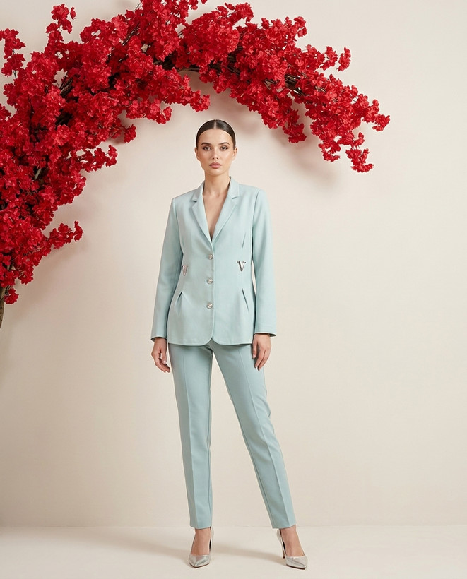 کت V یقه انگلیسی جلو دکمه آستین بلند